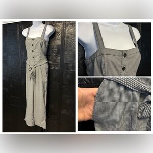 Abercrombie & Fitch Houndstooth Jumpsuit Small Tall ST‎ Button Front Waist Tie